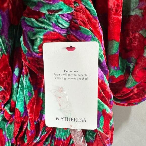MAGDA BUTRYM Mundo Ruched Floral Velvet Mini Dress Red Multi Size US 6 - Picture 6 of 15